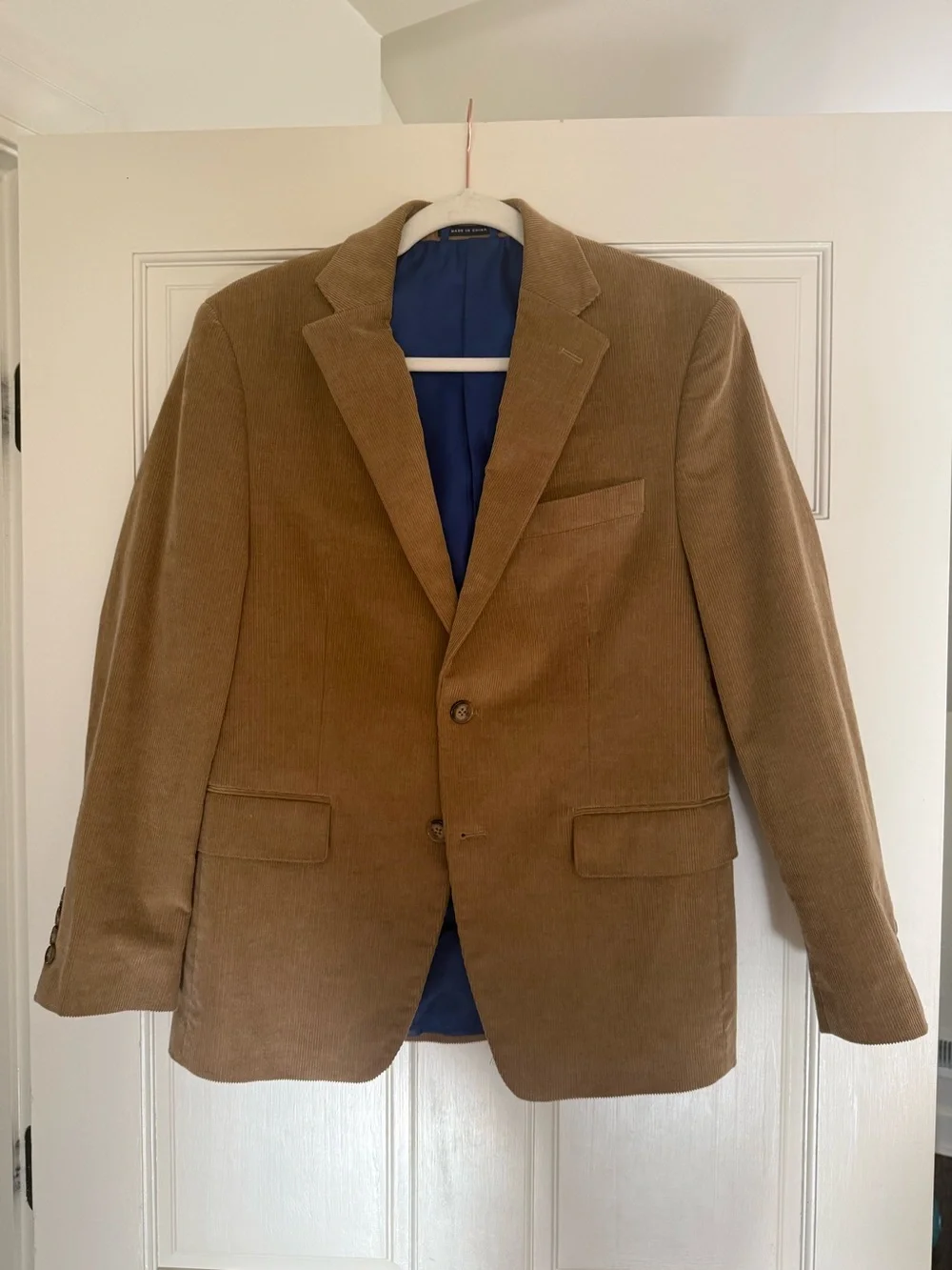 Men’s Regular Fit Corduroy Notch-Lapel Blazer in Camel, 36s